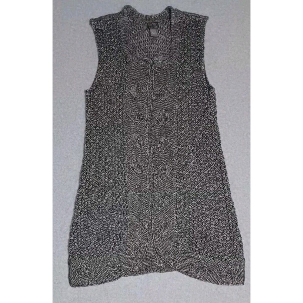 Additions By Chicos Sleeveless Knitted Long Cardigan Womens Size 1 Gray...